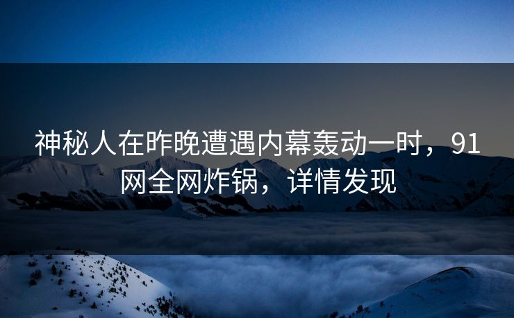 神秘人在昨晚遭遇内幕轰动一时，91网全网炸锅，详情发现